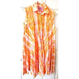 Johnny Was/Amanda Bond M/L Orange/Pink Plaid Button Up Collared Sleeveless Dress